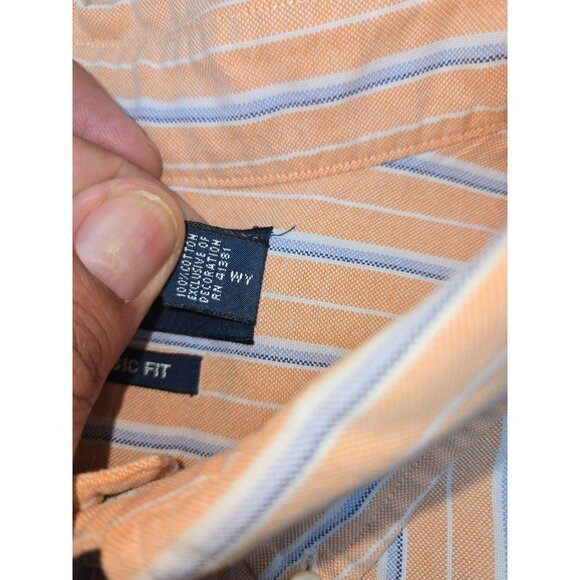 Ralph Lauren Mens Classic Fit Orange Striped Dress Shirt XL - Picture 6 of 8
